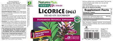 Photo of the Natures Plus Herbal Actives Licorice (DGL) 500 mg label