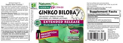 Photo of the Natures Plus Herbal Actives Ginkgo biloba 120 mg Extended Release label