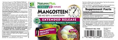 Photo of the Natures Plus Herbal Actives Mangosteen 500 mg Extended Release label