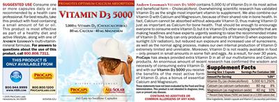 Photo of the ProCaps Laboratories Vitamin D3 5000 label