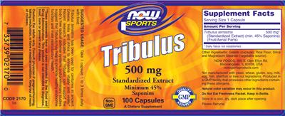 Photo of the NOW Sports Tribulus 500 mg label