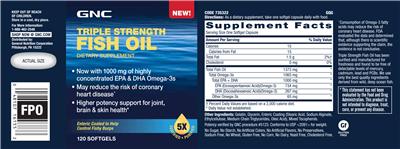 Photo of the GNC Triple Strength Fish Oil label