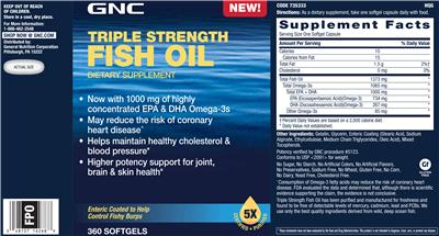 Photo of the GNC Triple Strength Fish Oil label