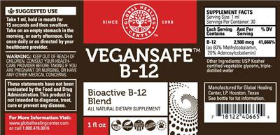 Photo of the Global Healing Center VeganSafe B-12 label