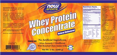 Photo of the NOW Sports Whey Protein Concentrate Natural Unflavored label