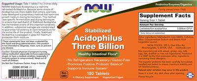 Photo of the NOW Stabilized Acidophilus Three Billion label