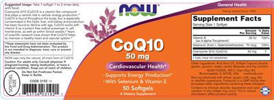 Photo of the NOW CoQ10 50 mg label