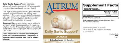 Photo of the Altrum Daily Garlic Support label