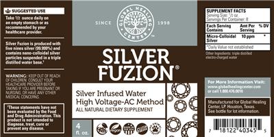 Photo of the Global Healing Center Silver Fuzion label
