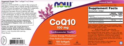Photo of the NOW CoQ10 100 mg label
