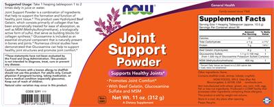 Photo of the NOW Joint Support Powder label