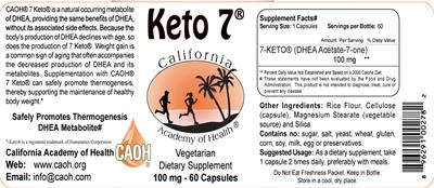 Photo of the California Academy of Health Keto 7 label