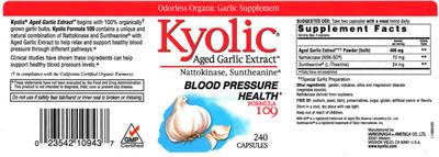 Photo of the Kyolic Kyolic Blood Pressure Health Formula 109 label