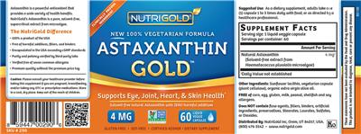 Photo of the NutriGold Astaxanthin Gold 4 mg label