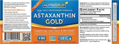 Photo of the NutriGold Astaxanthin Gold 4 mg label