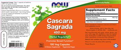 Photo of the NOW Cascara Sagrada 450 mg label