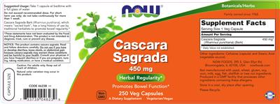 Photo of the NOW Cascara Sagrada 450 mg label