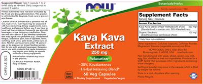 Photo of the NOW Kava Kava Extract 250 mg label