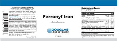 Photo of the Douglas Laboratories Ferronyl Iron label