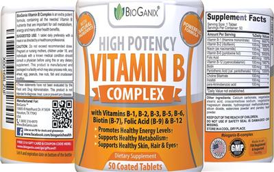 Photo of the BioGanix Vitamin B Complex label