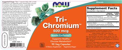 Photo of the NOW Tri-Chromium 500 mcg label