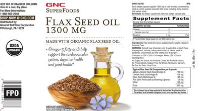 Photo of the GNC SuperFoods Flax Seed Oil 1300 mg label
