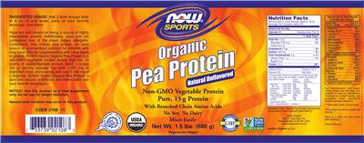 Photo of the NOW Sports Organic Pea Protein Natural Unflavored label