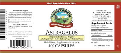 Photo of the Nature's Sunshine Astragalus label