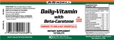 Photo of the Windmill Daily-Vitamin with Beta-Carotene label