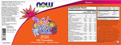 Photo of the NOW Kid Vits Berry Blast label