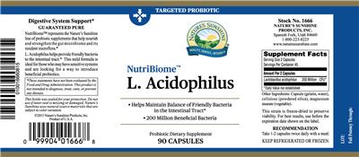 Photo of the Nature's Sunshine NutriBiome L. Acidophilus label