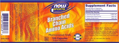 Photo of the NOW Sports Branched Chain Amino Acids label