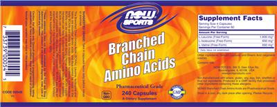 Photo of the NOW Sports Branched Chain Amino Acids label
