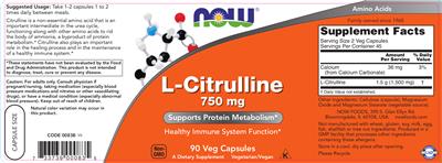Photo of the NOW L-Citrulline 750 mg label