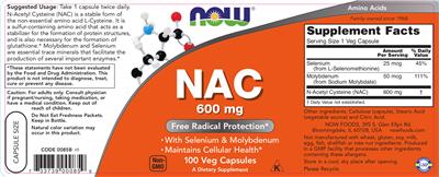 Photo of the NOW NAC 600 mg label