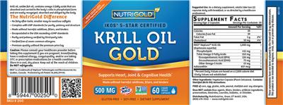 Photo of the NutriGold Krill Oil Gold 500 mg label