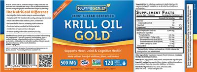Photo of the NutriGold Krill Oil Gold 500 mg label