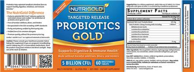 Photo of the NutriGold Targeted Release Probiotics Gold 5 Billion CFUs label