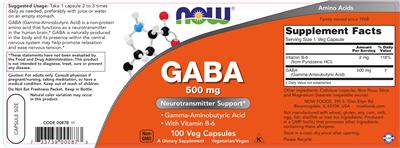 Photo of the NOW GABA 500 mg label
