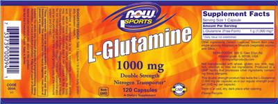 Photo of the NOW Sports L-Glutamine 1000 mg label