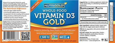 Product label for Whole-Food Vitamin D3 Gold 2,500 IU