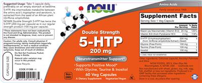 Photo of the NOW Double Strength 5-HTP 200 mg label