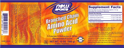 Photo of the NOW Sports Branched Chain Amino Acid Powder label