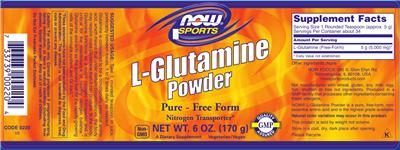 Photo of the NOW Sports L-Glutamine Powder label