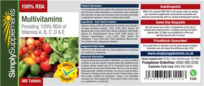 Photo of the Simply Supplements Multivitamins label