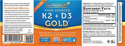 Photo of the NutriGold K2 + D3 Gold label