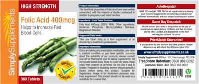 Photo of the Simply Supplements Folic Acid 400 mcg label