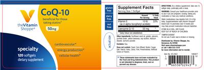 Photo of the The Vitamin Shoppe CoQ-10 50 mg label