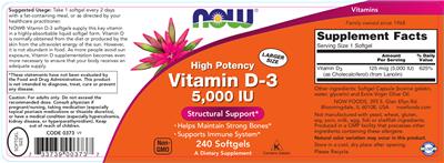 High Potency Vitamin D-3 5,000 IU のラベル画像（NIH DSLD）