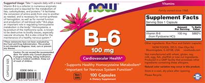 Photo of the NOW B-6 100 mg label